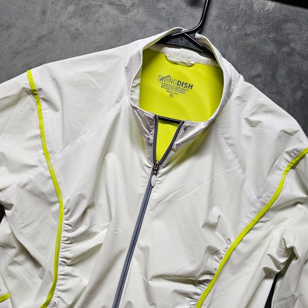 SwingDish Womens Golf‎ Jacket White Neon Yellow JOO1-01 Ruched Full Zip XL